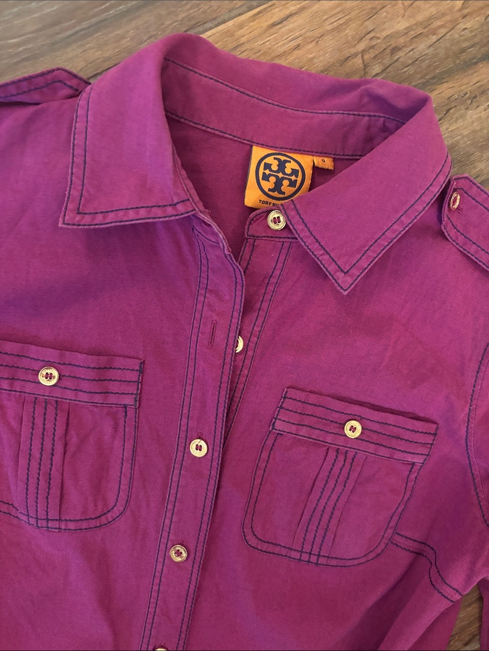 Tory Burch Magenta Shirt Dress with Tie Waist - Picture 2 of 5
